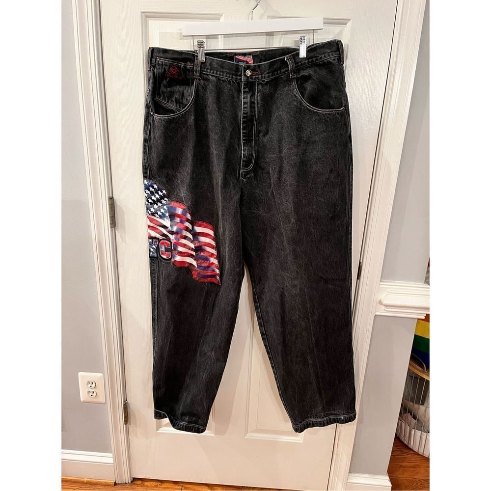 RawBlue Y2K Black American Flag NYC Jeans sz 42/34 EUC